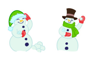 Snowmen Having a Snowball Fight: Christmas Crafts Asset